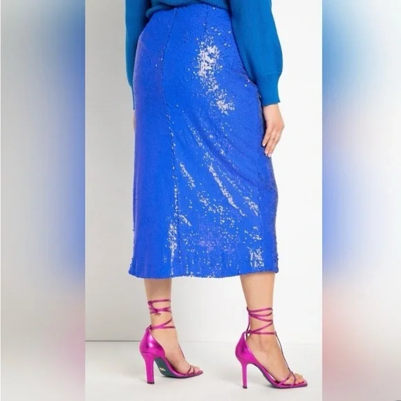Eloquii Blue Sequin High-Slit Skirt - Picture 3 of 7